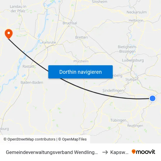 Gemeindeverwaltungsverband Wendlingen am Neckar to Kapsweyer map
