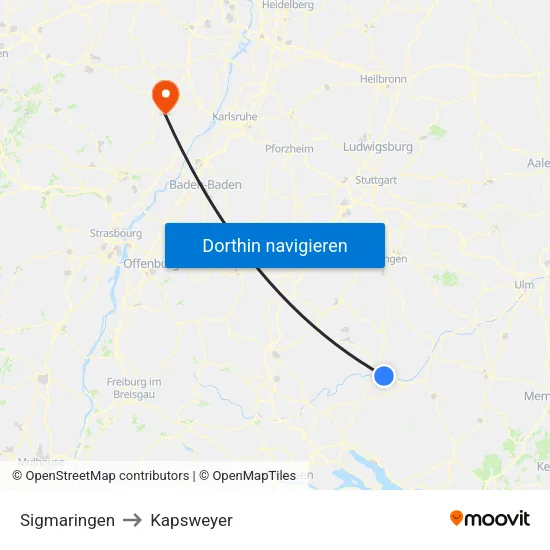 Sigmaringen to Kapsweyer map