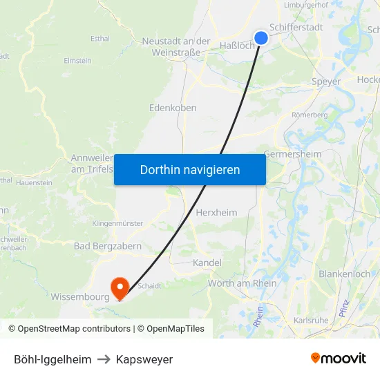 Böhl-Iggelheim to Kapsweyer map