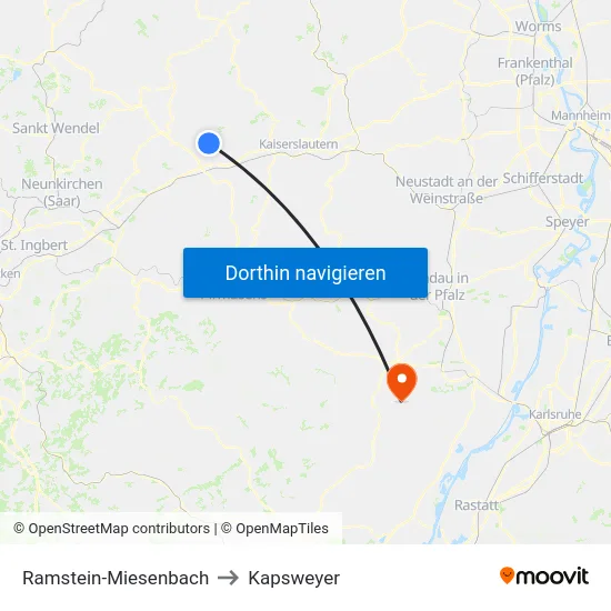 Ramstein-Miesenbach to Kapsweyer map