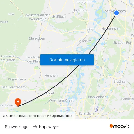 Schwetzingen to Kapsweyer map