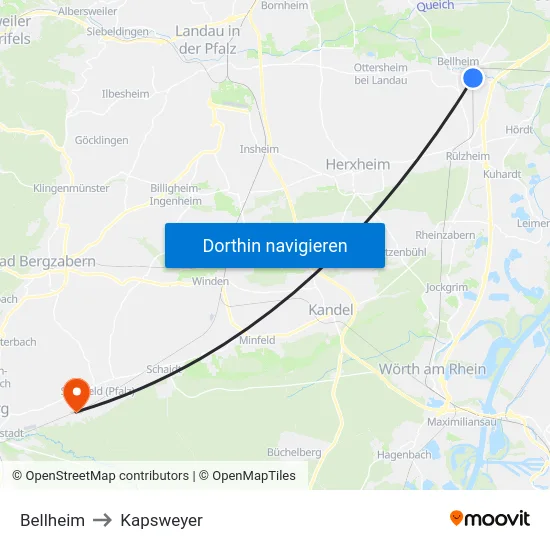 Bellheim to Kapsweyer map