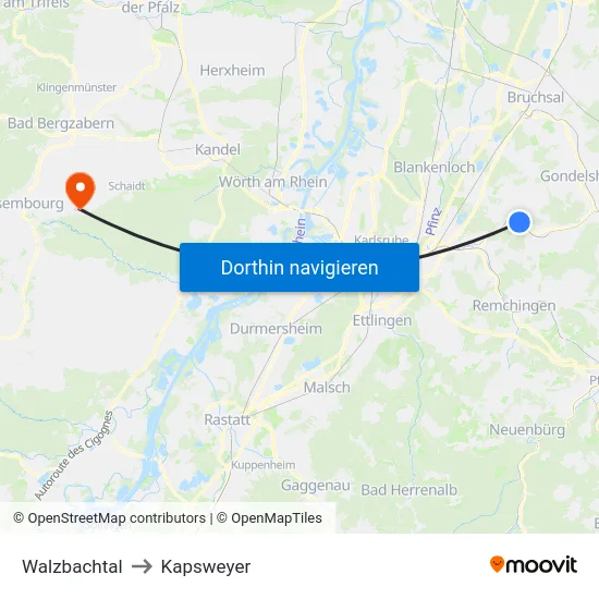 Walzbachtal to Kapsweyer map