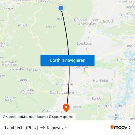Lambrecht (Pfalz) to Kapsweyer map