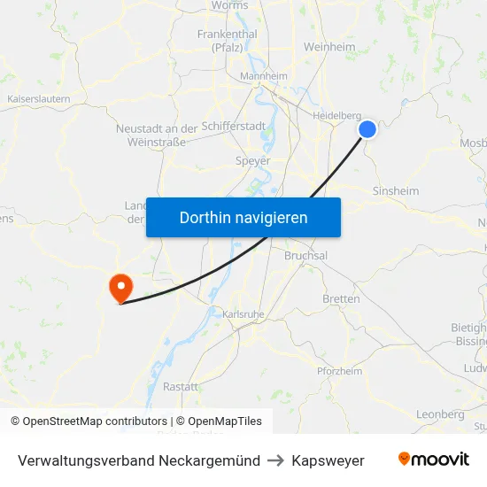 Verwaltungsverband Neckargemünd to Kapsweyer map