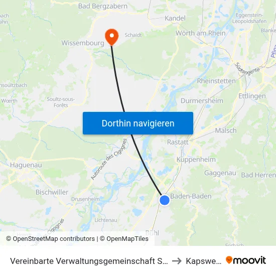 Vereinbarte Verwaltungsgemeinschaft Sinzheim to Kapsweyer map