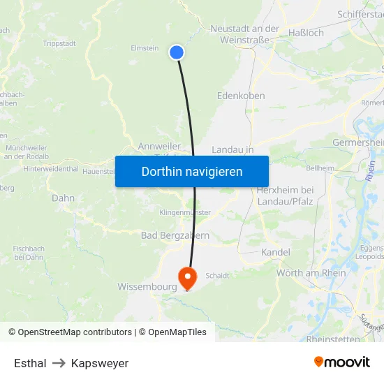 Esthal to Kapsweyer map
