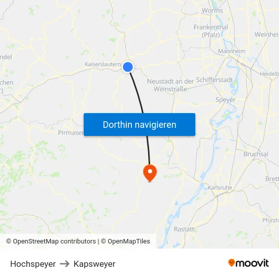 Hochspeyer to Kapsweyer map