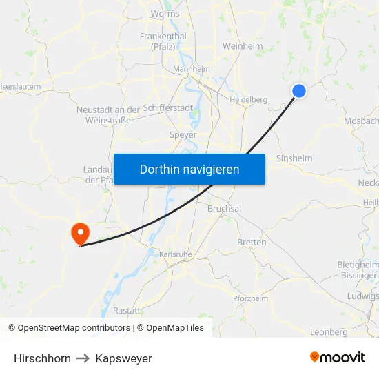 Hirschhorn to Kapsweyer map