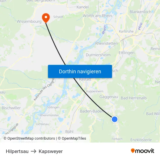 Hilpertsau to Kapsweyer map