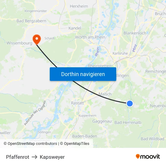 Pfaffenrot to Kapsweyer map