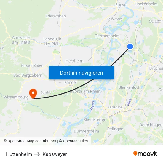 Huttenheim to Kapsweyer map