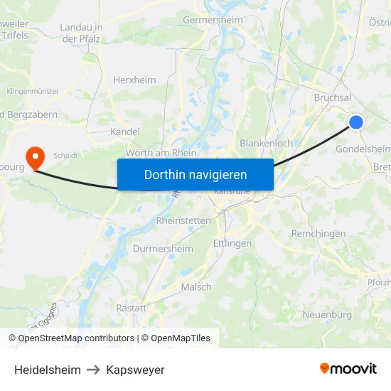Heidelsheim to Kapsweyer map