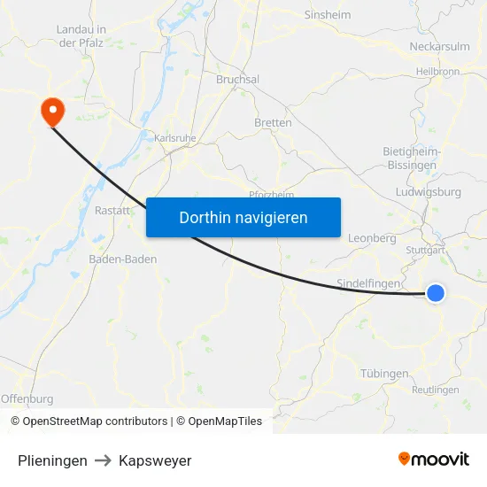 Plieningen to Kapsweyer map