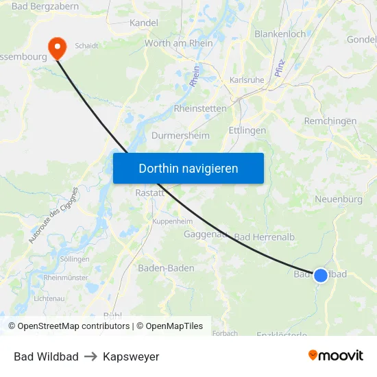 Bad Wildbad to Kapsweyer map