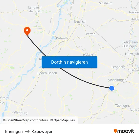 Ehningen to Kapsweyer map