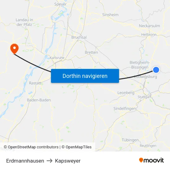 Erdmannhausen to Kapsweyer map