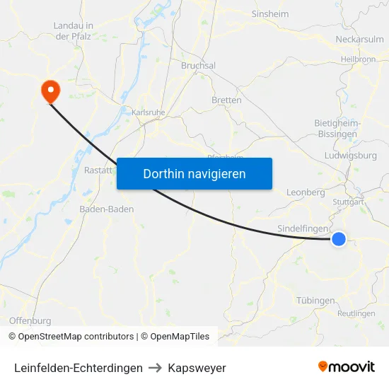 Leinfelden-Echterdingen to Kapsweyer map