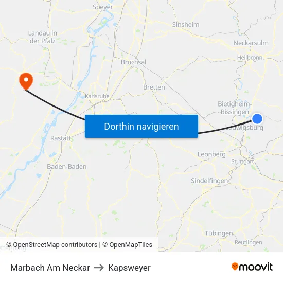 Marbach Am Neckar to Kapsweyer map