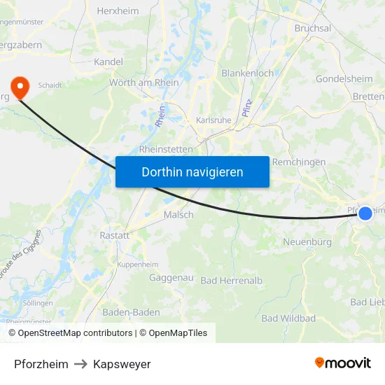Pforzheim to Kapsweyer map