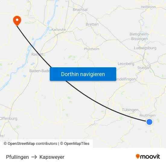 Pfullingen to Kapsweyer map