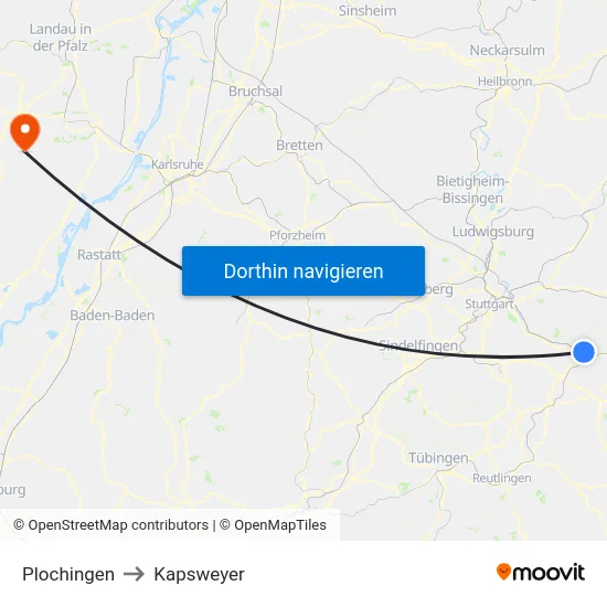 Plochingen to Kapsweyer map
