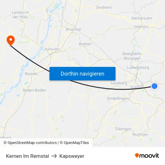 Kernen Im Remstal to Kapsweyer map