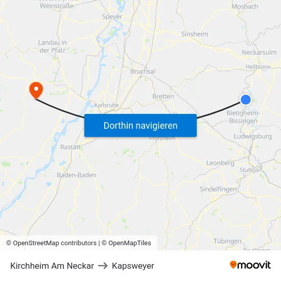 Kirchheim Am Neckar to Kapsweyer map