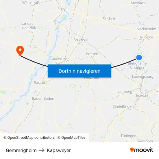 Gemmrigheim to Kapsweyer map