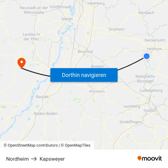 Nordheim to Kapsweyer map
