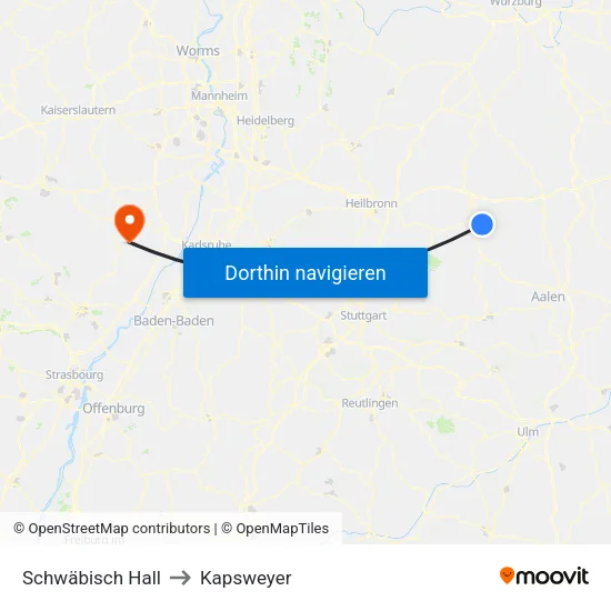 Schwäbisch Hall to Kapsweyer map