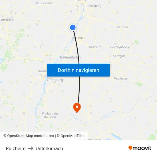 Rülzheim to Unterkirnach map