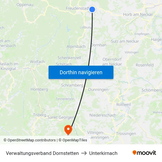 Verwaltungsverband Dornstetten to Unterkirnach map