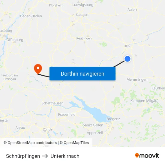Schnürpflingen to Unterkirnach map