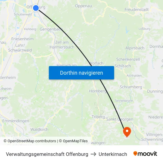 Verwaltungsgemeinschaft Offenburg to Unterkirnach map