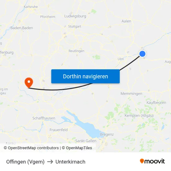 Offingen (Vgem) to Unterkirnach map