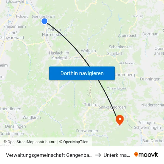 Verwaltungsgemeinschaft Gengenbach to Unterkirnach map