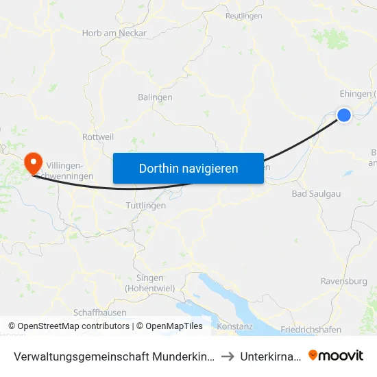Verwaltungsgemeinschaft Munderkingen to Unterkirnach map