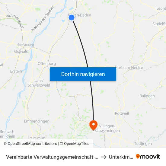 Vereinbarte Verwaltungsgemeinschaft Sinzheim to Unterkirnach map