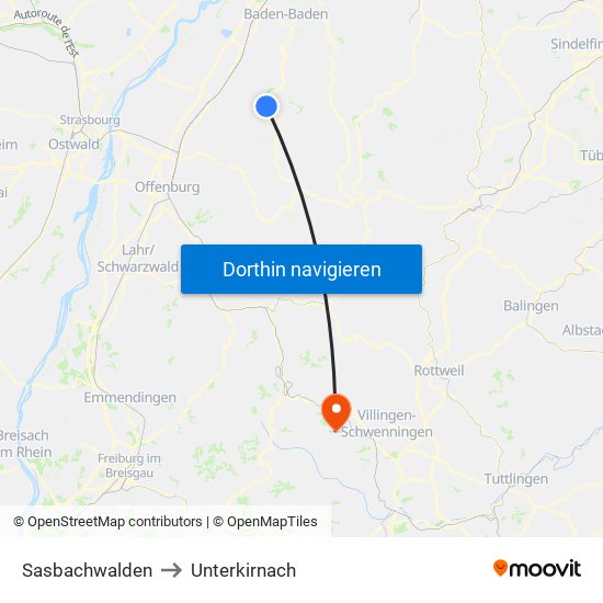 Sasbachwalden to Unterkirnach map