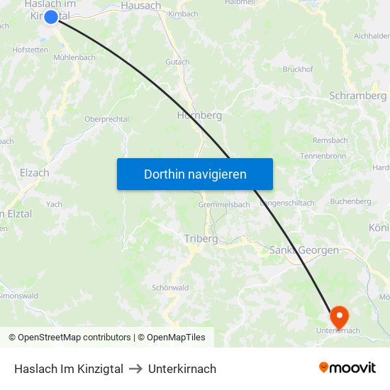 Haslach Im Kinzigtal to Unterkirnach map