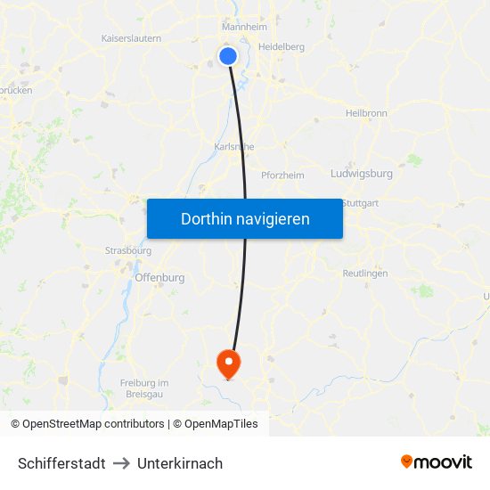 Schifferstadt to Unterkirnach map