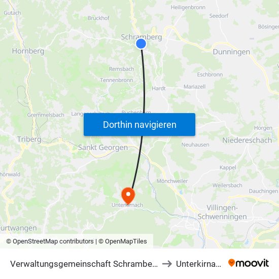 Verwaltungsgemeinschaft Schramberg to Unterkirnach map