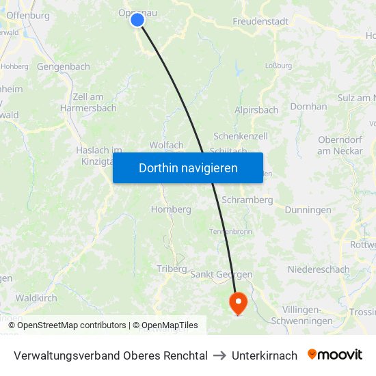 Verwaltungsverband Oberes Renchtal to Unterkirnach map
