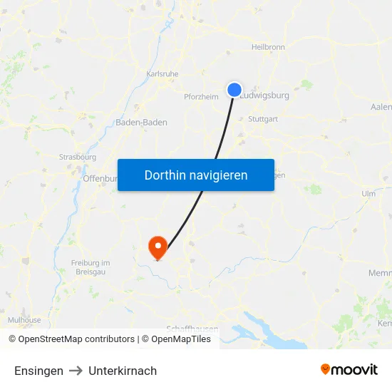 Ensingen to Unterkirnach map