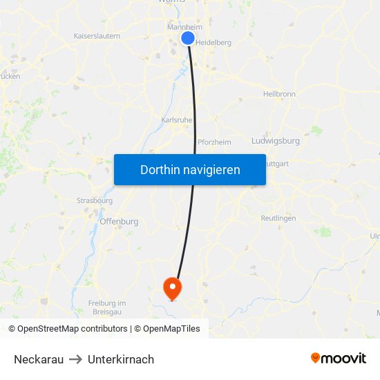 Neckarau to Unterkirnach map