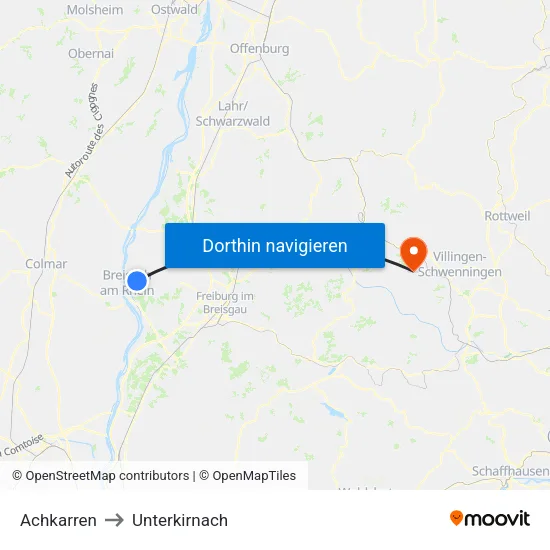 Achkarren to Unterkirnach map