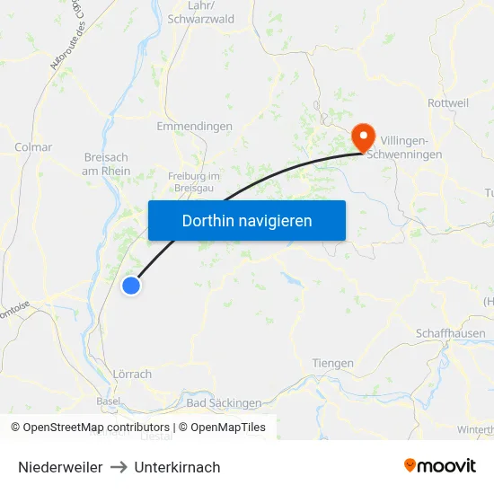 Niederweiler to Unterkirnach map