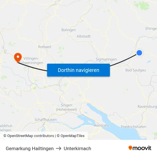 Gemarkung Hailtingen to Unterkirnach map