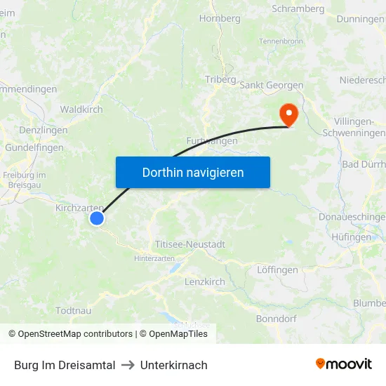 Burg Im Dreisamtal to Unterkirnach map